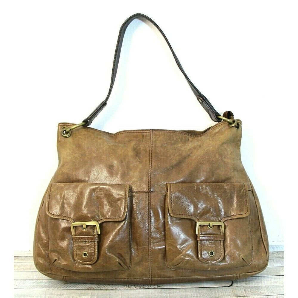 ROOMY Nino Bossi TAN BROWN GENUINE LEATHER ZIP TOP SHOULDER BAG HANDBAG PURSE